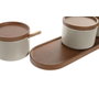 DKD Home Decor Set de Azucarero de 3 Piezas en Porcelana y Rubberwood Beige