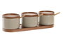 DKD Home Decor Set de Azucarero de 3 Piezas en Porcelana y Rubberwood Beige