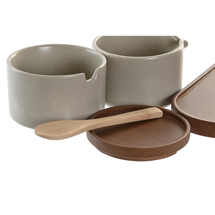 DKD Home Decor Set de Azucarero y Lechera en Madera de Caucho y Porcelana DKD Home Decor Set de Azucarero y Lechera en Madera de Caucho y Porcelana