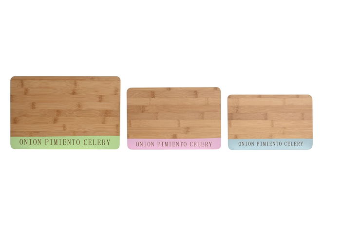 DKD Home Decor Tabla Cortar Bambú Azul Verde Rosa Set 3 Piezas 22.4 x 1.2 x 33.5 cm