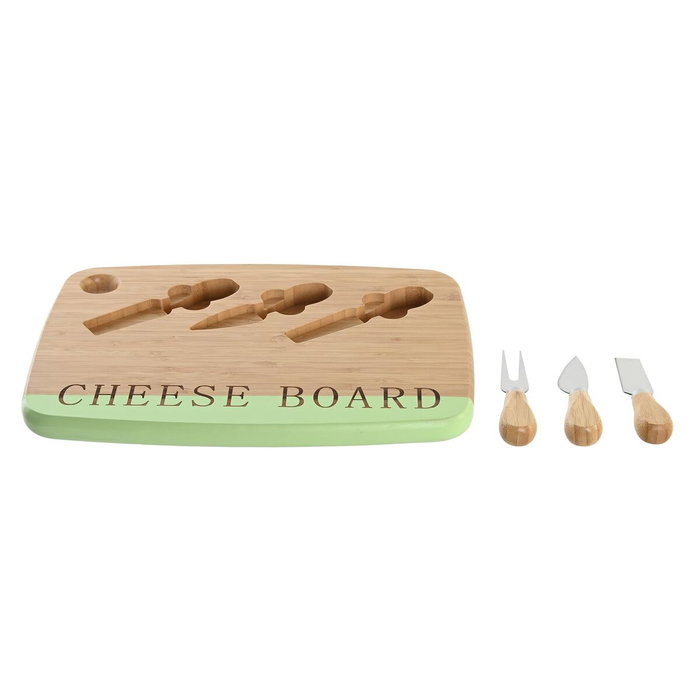 DKD Home Decor Tabla Cortar Bambu Inox Azul Verde 2 x 33.5 x 24 cm Set de 4