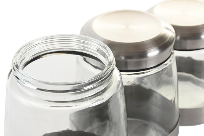 DKD Home Decor Bote Cristal y Acero Inoxidable Plateado Transparente con Cierre Hermético Set de 3 Piezas 12.5 x 12.5 x 21 cm DKD Home Decor Bote Cristal y Acero Inoxidable Plateado Transparente con Cierre Hermético Set de 3 Piezas 12.5 x 12.5 x 21 cm