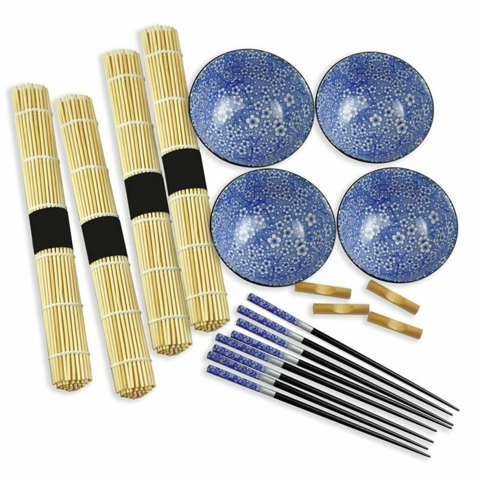 DKD Home Decor Sushi Set 16 Piezas Bambú y Gres Negro DKD Home Decor Sushi Set 16 Piezas Bambú y Gres Negro