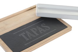 DKD Home Decor Tabla Aperitivo Basicos Bambu Pizarra Natural Negro Set 3 Piezas 24 x 7 x 2.5 cm