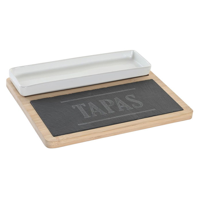 DKD Home Decor Set de 3 Tablas para Aperitivo de Bambú y Pizarra con Tapas