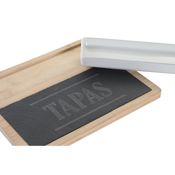 DKD Home Decor Set de 3 Tablas para Aperitivo de Bambú y Pizarra con Tapas