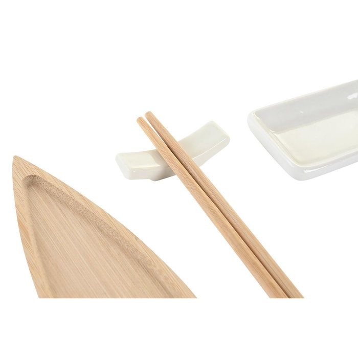 DKD Home Decor Sushi Set 8 Bambú y Cerámica Natural/Blanco DKD Home Decor Sushi Set 8 Bambú y Cerámica Natural/Blanco