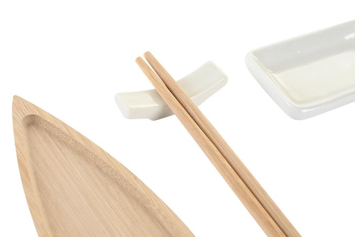 DKD Home Decor Set de 8 Cuencos para Sushi Bambú y Cerámica Natural Blanco 5 x 2 x 8 cm
