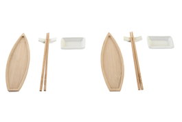 DKD Home Decor Sushi Set 8 Bambú y Cerámica Natural/Blanco