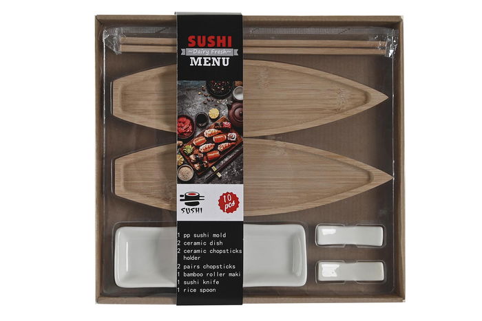 DKD Home Decor Set de 8 Cuencos para Sushi Bambú y Cerámica Natural Blanco 5 x 2 x 8 cm