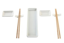 DKD Home Decor Set de 7 Piezas Sushi Oriental Blanco Natural Gres Bambú 24 x 7 x 2 cm