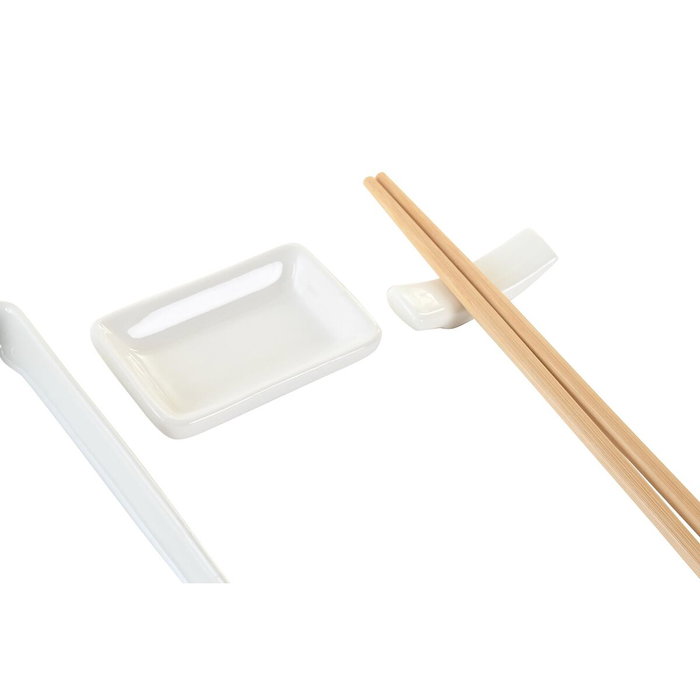 DKD Home Decor Sushi Set 7 piezas de Gres y Bambú Blanco DKD Home Decor Sushi Set 7 piezas de Gres y Bambú Blanco