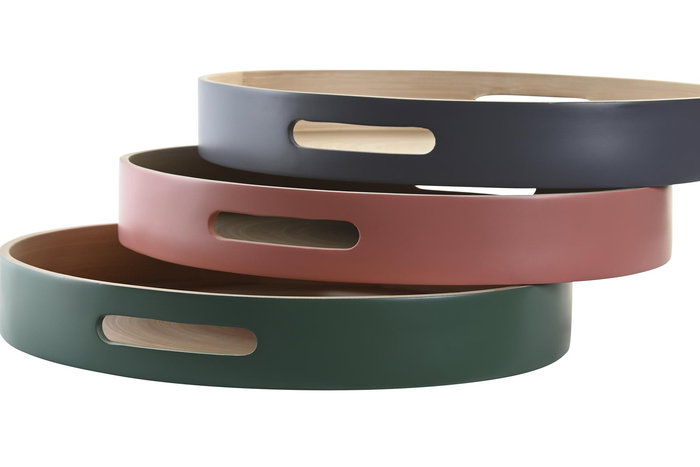 DKD Home Decor Bandeja Balines Verde Rosa 38 x 5.5 x 38 cm (3 Unidades)