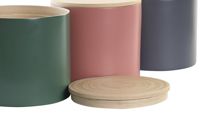 DKD Home Decor Bote Balines Verde Rosa Bambú 18 x 16 x 18 cm (3 Unidades) DKD Home Decor Bote Balines Verde Rosa Bambú 18 x 16 x 18 cm (3 Unidades)