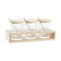DKD Home Decor Set de Azucarero 3 Piezas de Cristal y Bambú