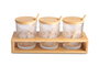 DKD Home Decor Set de Azucarero 3 Piezas de Cristal y Bambú