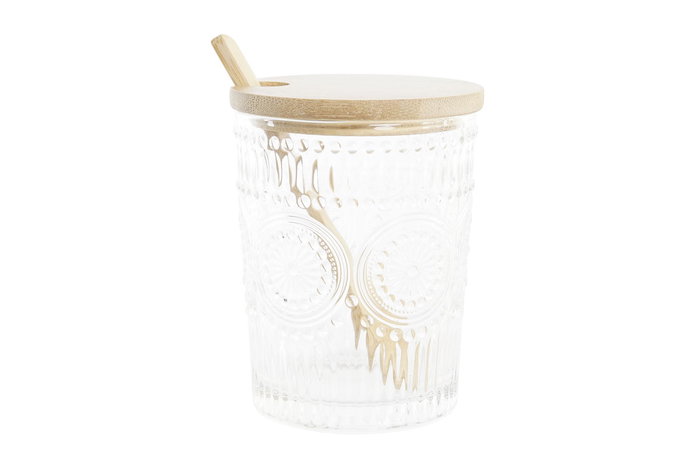 DKD Home Decor Azucarero Natural Transparente Cristal Bambú Set 3 piezas 10 x 13.5 x 28 cm