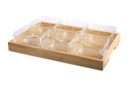 DKD Home Decor Tabla Aperitivo Basicos Cristal y Bambu Natural Set 7 Piezas 21 x 6 x 32 cm