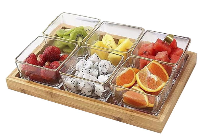 DKD Home Decor Set de Tabla para Aperitivo de Bambú y Cristal
