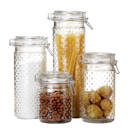 DKD Home Decor Set de 4 Botes de Cristal y Acero Inoxidable 2L