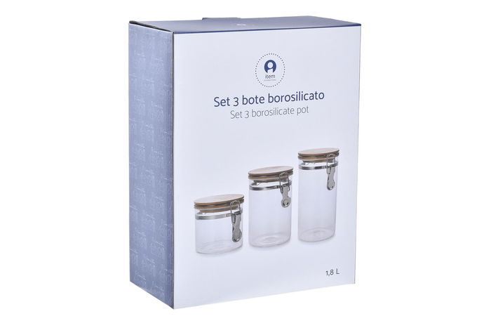 DKD Home Decor Bote Transparente Cristal Inox Set de 4 Piezas 10x10x33 cm 2L