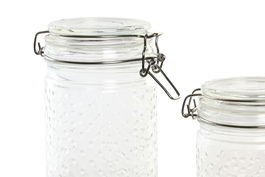 DKD Home Decor Bote Transparente Cristal Inox Set de 4 Piezas 10x10x33 cm 2L