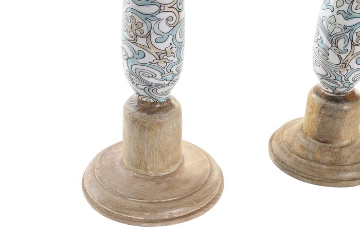 DKD Home Decor Portavela Colonial Marron Multicolor Mango Metal 17 x 52.5 x 17 cm Set 2