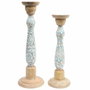 DKD Home Decor Set de 2 Portavelas de Mango y Metal Marrón
