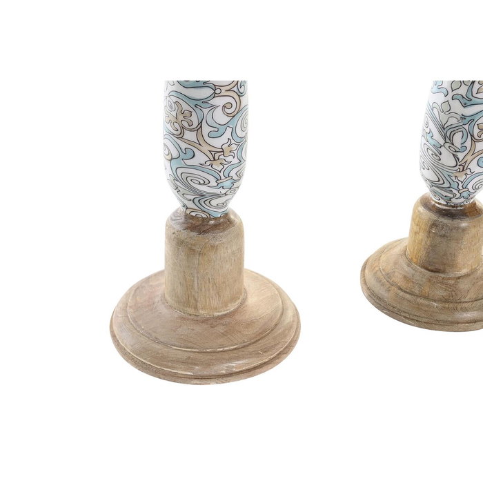 DKD Home Decor Set de 2 Portavelas de Mango y Metal Marrón