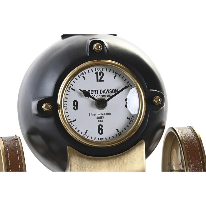 DKD Home Decor Reloj de Sobremesa en Aluminio y Resina Negro y Dorado