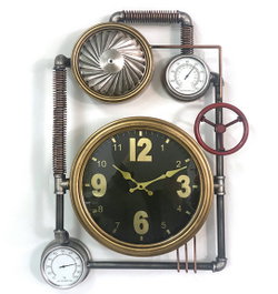 DKD Home Decor Reloj de Pared de Hierro y Cristal Dorado