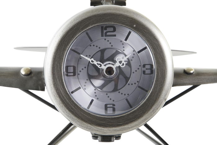 DKD Home Decor Reloj Sobremesa Loft Dorado Plateado Avion 23 x 14 x 42 cm (2 Unidades)