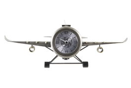 DKD Home Decor Reloj Sobremesa Loft Dorado Plateado Avion 23 x 14 x 42 cm (2 Unidades)