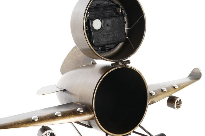 DKD Home Decor Reloj Sobremesa Loft Dorado Plateado Avion 23 x 14 x 42 cm (2 Unidades)