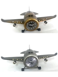 DKD Home Decor Reloj de Sobremesa de Hierro Diseño Avión, Pack de 2 (Dorado y Plateado)
