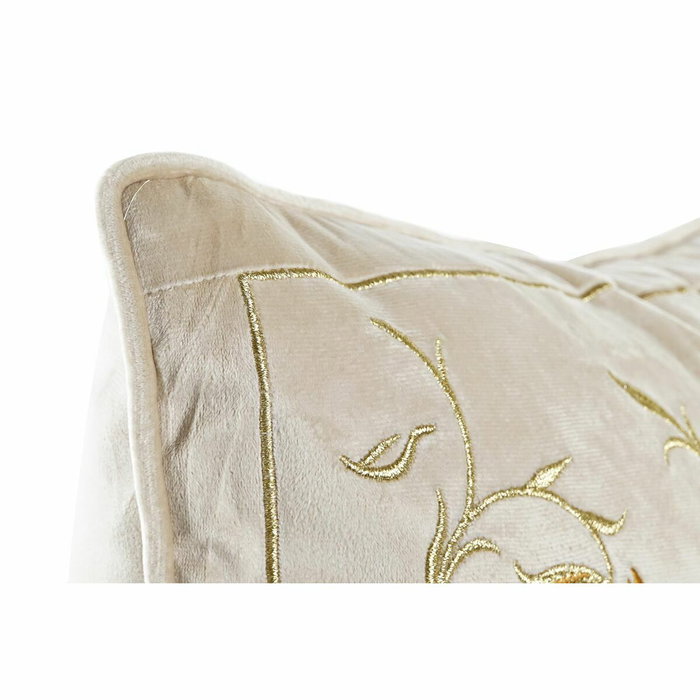 DKD Home Decor Cojín de Poliéster con Flores Bordadas Dorado DKD Home Decor Cojín de Poliéster con Flores Bordadas Dorado