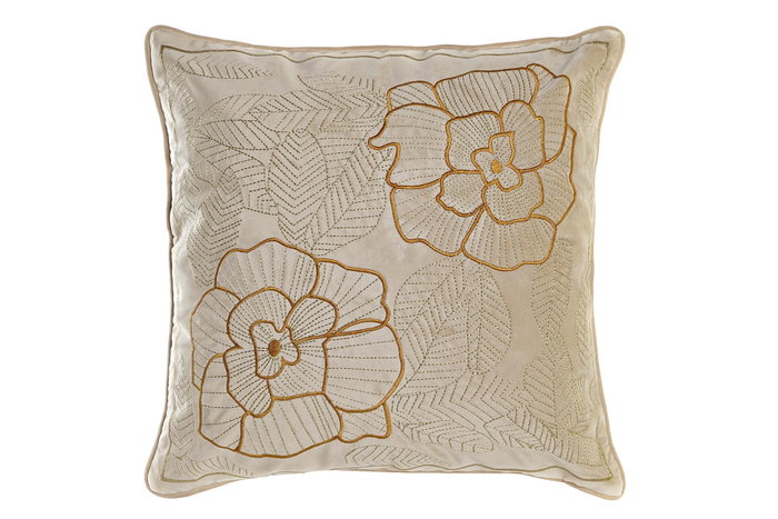 DKD Home Decor Cojín de Flores Bordadas Dorado DKD Home Decor Cojín de Flores Bordadas Dorado