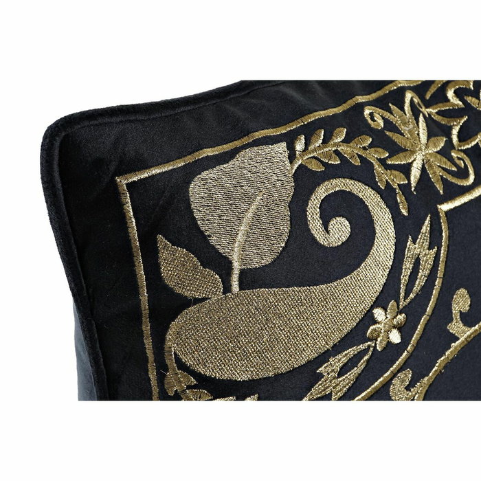 DKD Home Decor Cojín de Poliéster con Bordado Negro y Dorado 45x10x45 cm