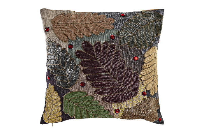 DKD Home Decor Funda Cojín Multicolor 1 x 50 x 50 cm con Hojas en Poliéster