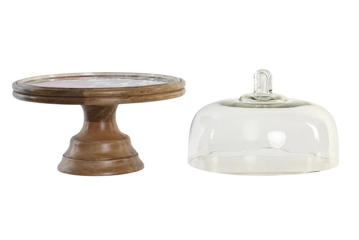 DKD Home Decor Bandeja Mango Cristal Flores Multicolor Natural 30 x 33 x 30 cm