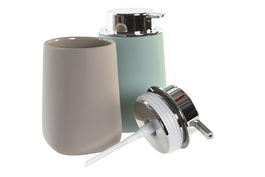 DKD Home Decor Dosificador Urban Beige Verde Menta Dolomita ABS 9 x 14.5 x 9 cm (2 Unidades)