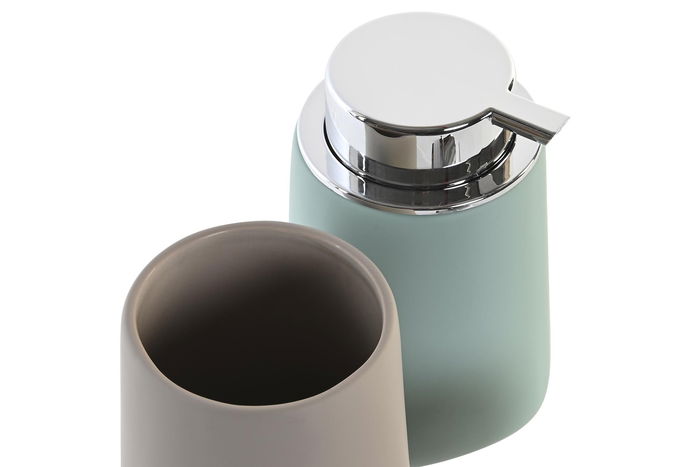 DKD Home Decor Dosificador Urban Beige Verde Menta Dolomita ABS 9 x 14.5 x 9 cm (2 Unidades)