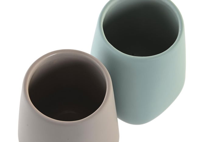 DKD Home Decor Vaso Beige y Verde Menta de Dolomita (2 Unidades) 8 x 11 x 8 cm
