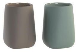 DKD Home Decor Vaso Beige y Verde Menta de Dolomita (2 Unidades) 8 x 11 x 8 cm