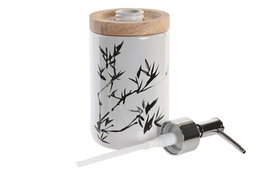 DKD Home Decor Dosificador Gres y Rubberwood Blanco Negro 9 x 17.5 x 8 cm