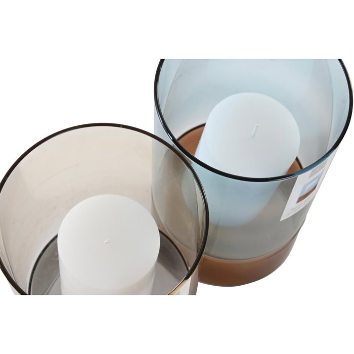DKD Home Decor Set de 2 Portavelas de Cristal Gris y Azul con Velas con Incluir