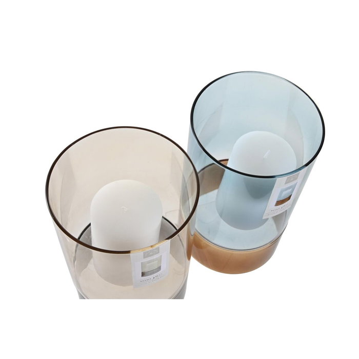 DKD Home Decor Set de 2 Portavelas de Cristal Gris y Azul con Velas con Incluir