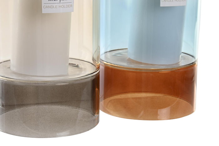 DKD Home Decor Portavelas Gris Azul 13 x 21 x 13 cm Set de 2