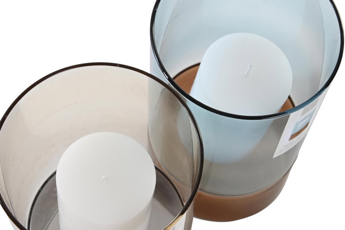 DKD Home Decor Portavelas Gris Azul 13 x 21 x 13 cm Set de 2