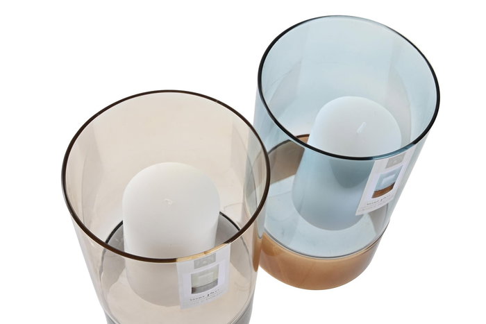 DKD Home Decor Portavelas Gris Azul 13 x 21 x 13 cm Set de 2